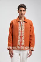 Vintage embroidered zip up jacket- Rust orange view 3