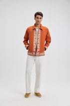 Vintage embroidered zip up jacket- Rust orange view 4