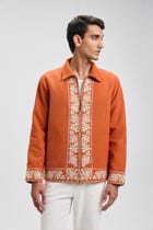 Vintage embroidered zip up jacket- Rust orange view 6