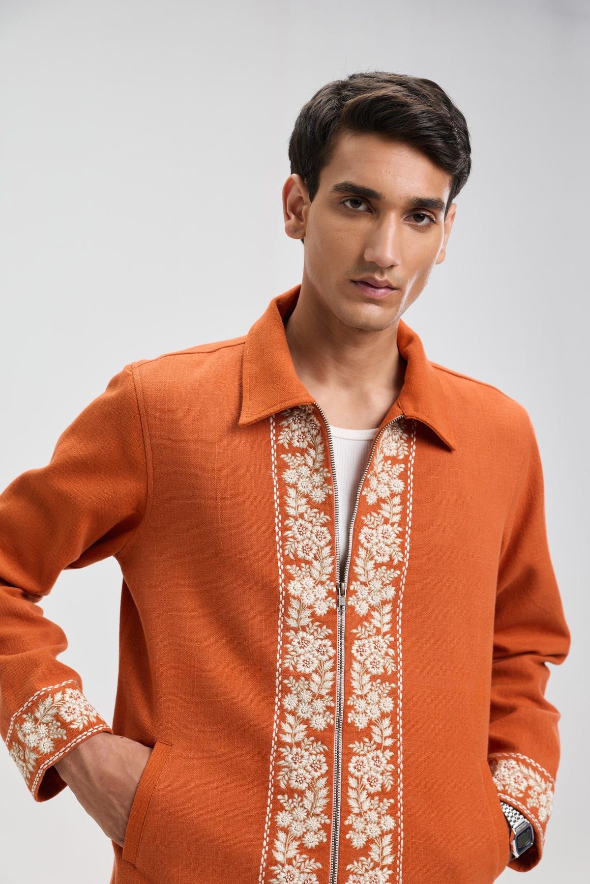 Vintage embroidered zip up jacket- Rust orange - image 7
