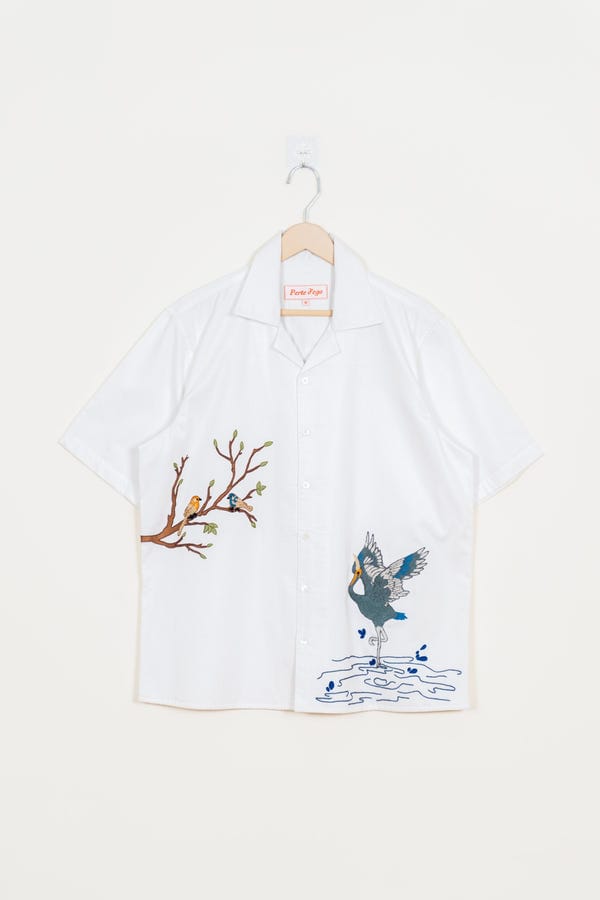 Perte D'ego — "Heron & Song" hand embroidered shirt