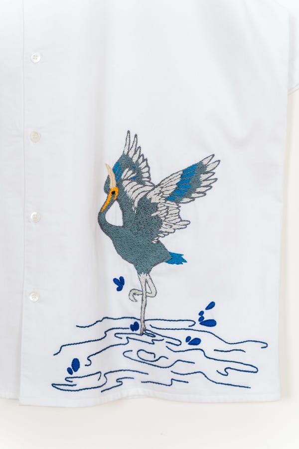 Perte D'ego — "Heron & Song" hand embroidered shirt