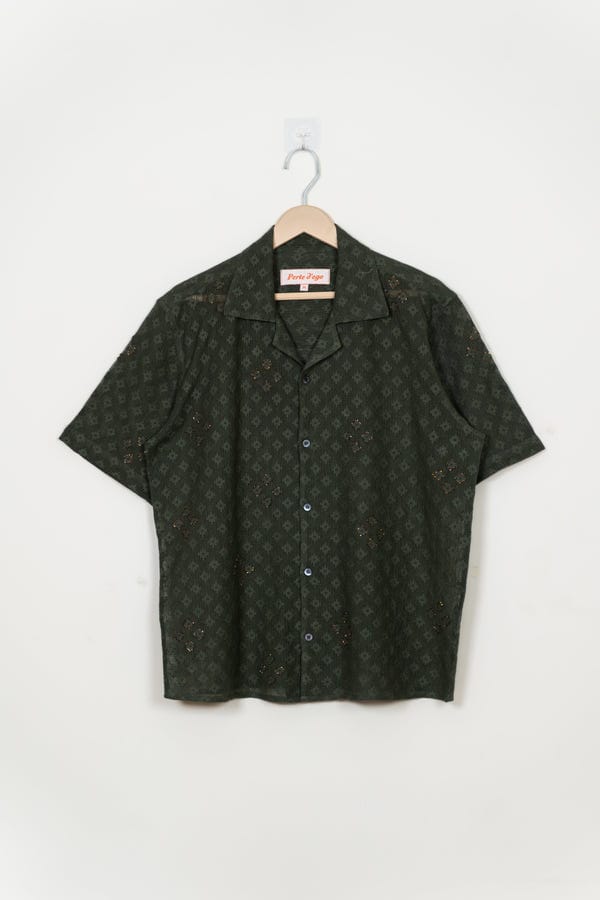 Perte D'ego — Olive embellished lace shirt