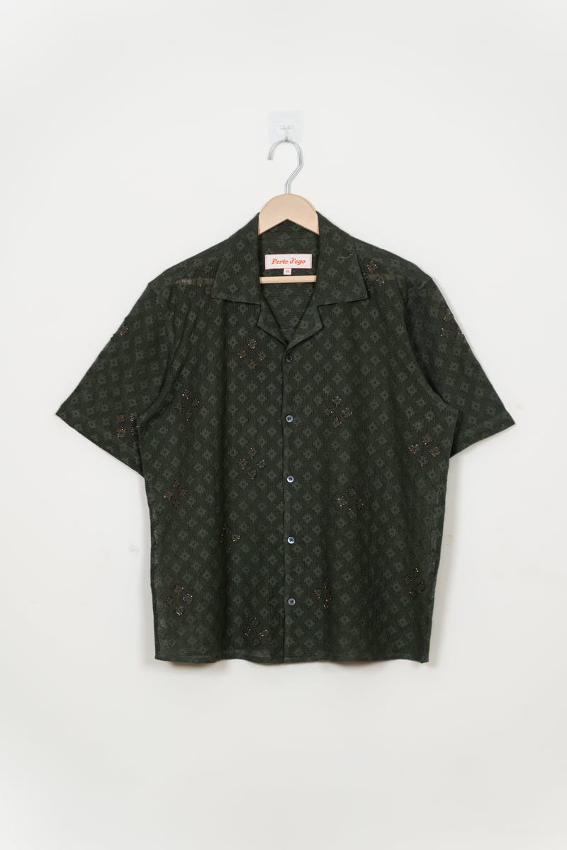 Olive embellished lace shirt