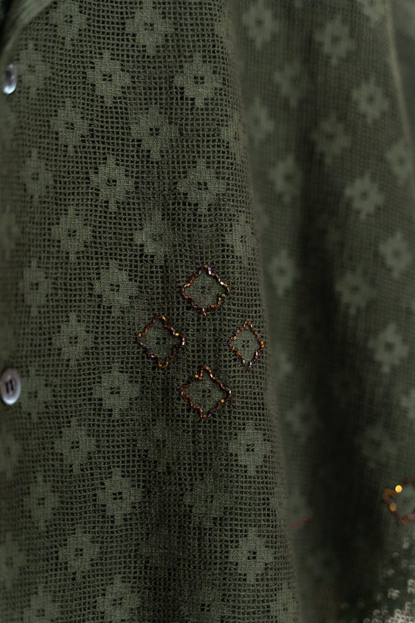 Perte D'ego — Olive embellished lace shirt