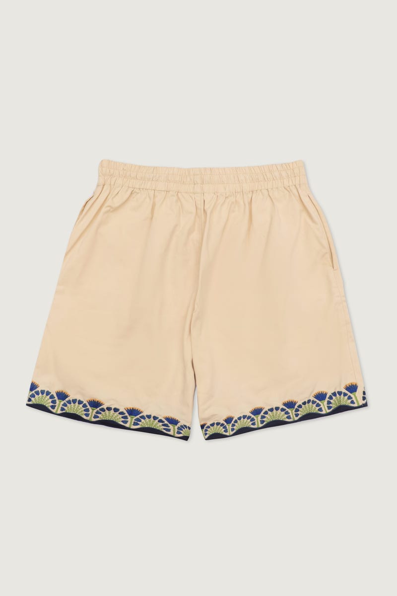 Blue lotus embroidered shorts