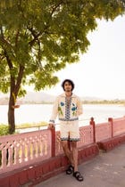 Blue lotus embroidered shorts view 4