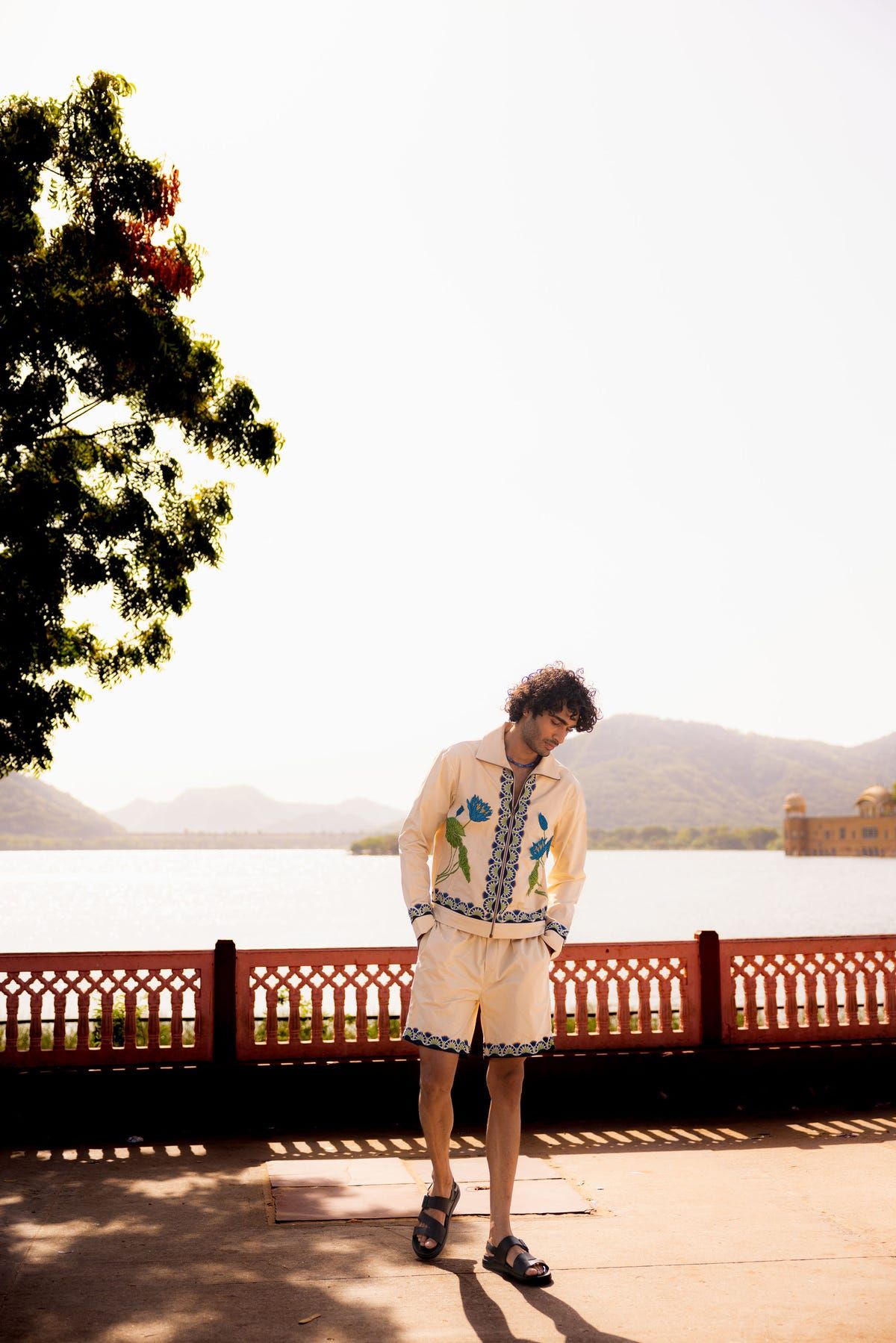 Blue lotus embroidered shorts - image 6