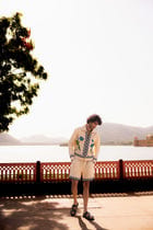 Blue lotus embroidered shorts view 6
