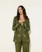 Hand embroidered olive green blazer view 3
