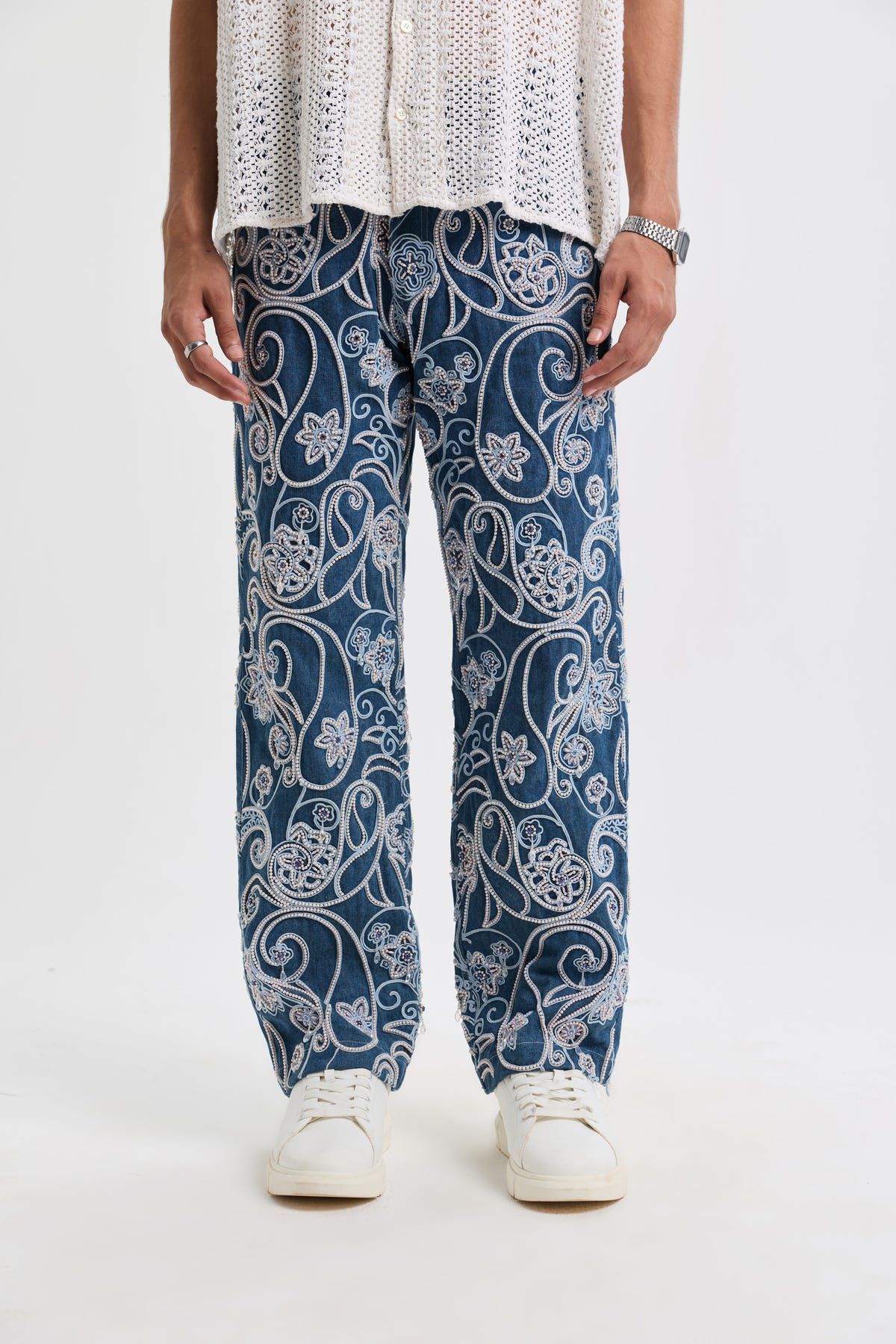 Paisley hand embroidered straight fit jeans - image 2