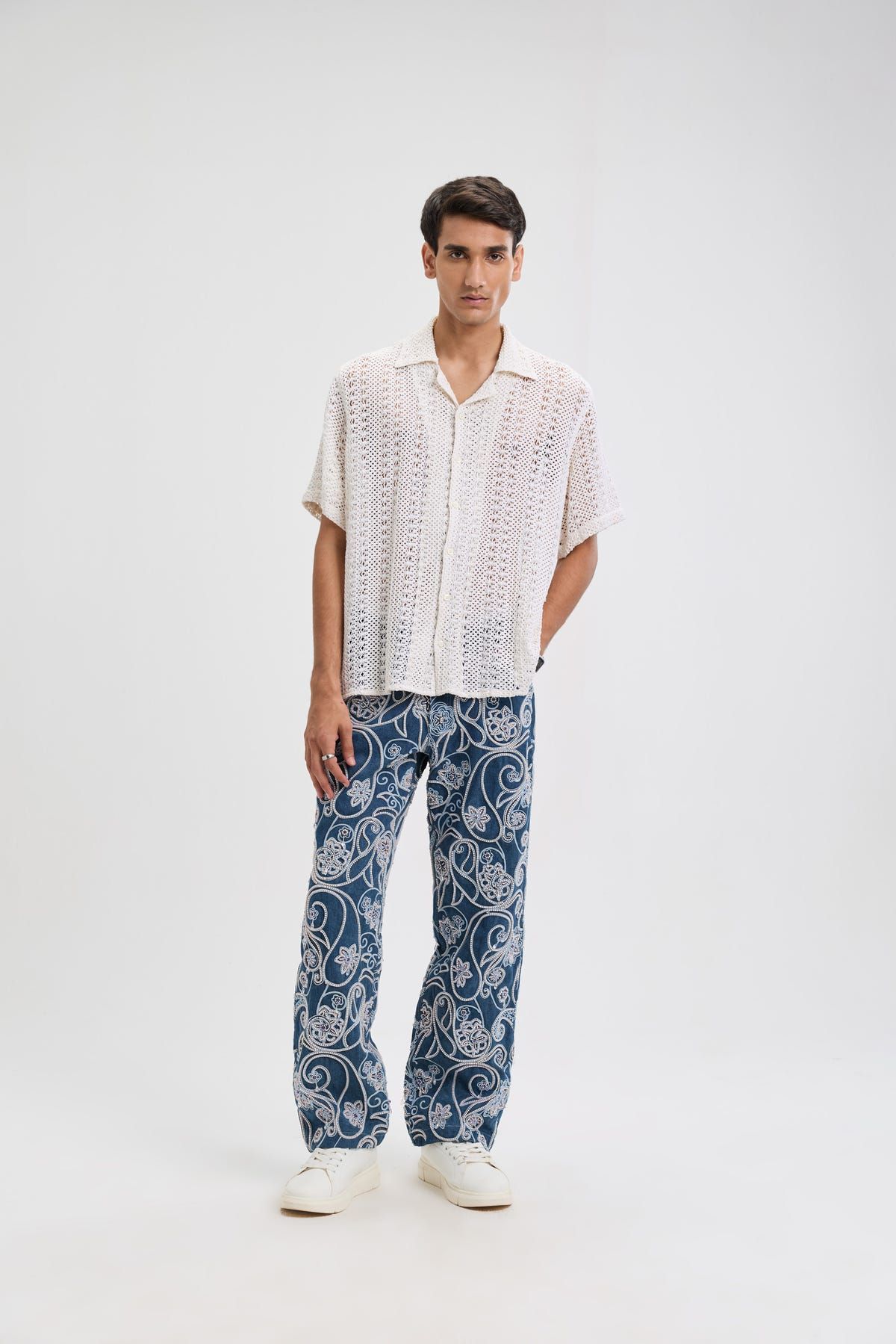 Paisley hand embroidered straight fit jeans - image 3