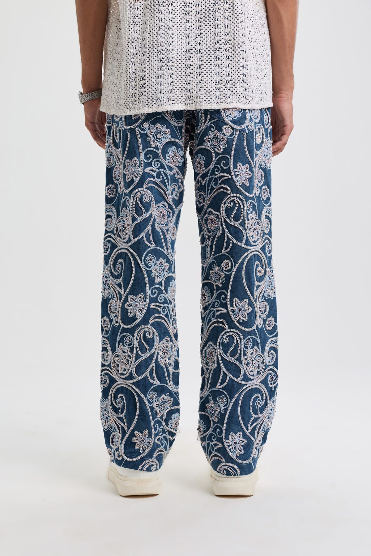Paisley hand embroidered straight fit jeans - image 4