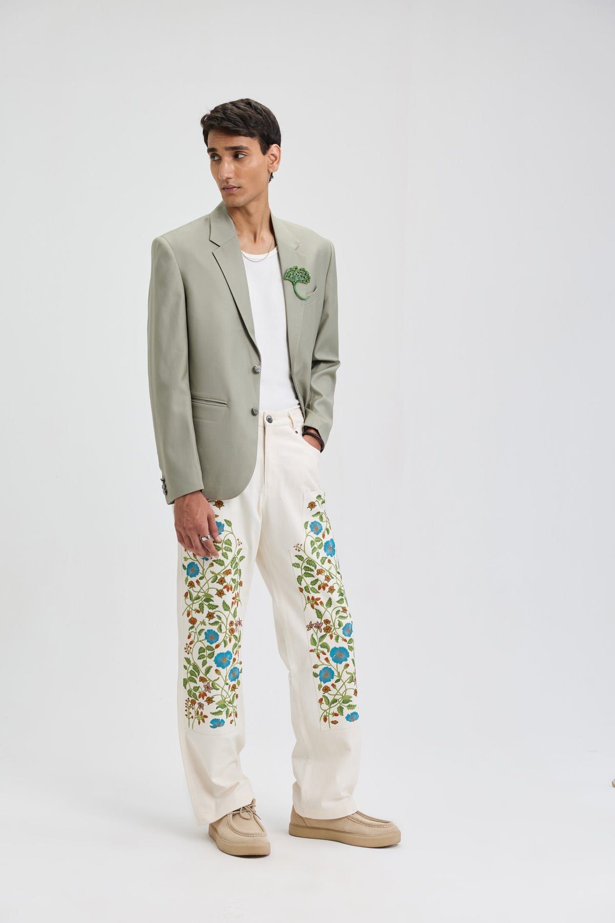 Floral embroidered carpenter pants - image 2