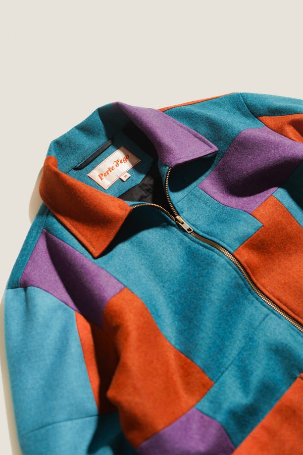 Perte D'ego — Patchwork merino wool zip up jacket
