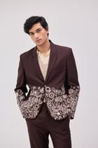 Floral embroidered blazer-Chocolate brown view 1