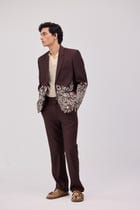 Floral embroidered blazer-Chocolate brown view 2