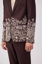 Floral embroidered blazer-Chocolate brown view 3