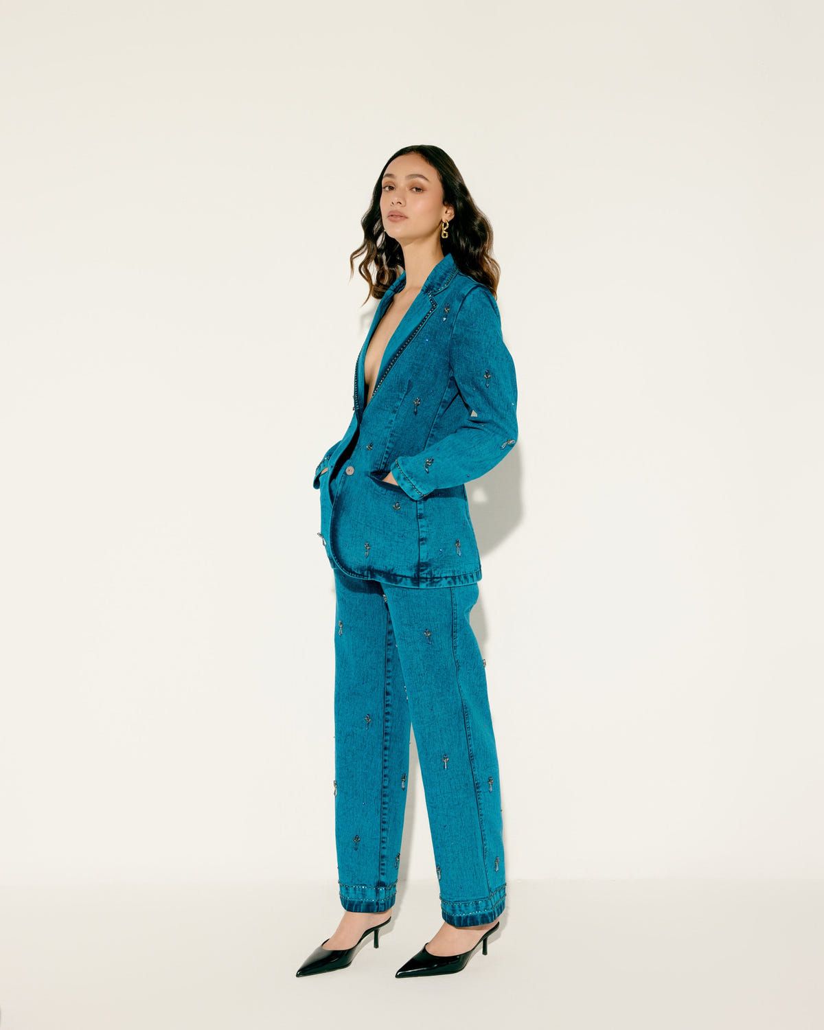 Aqua Blue hand embroidered Blazer - image 3