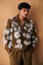 "Le Dandelion" hand embroidered zip up jacket view 5