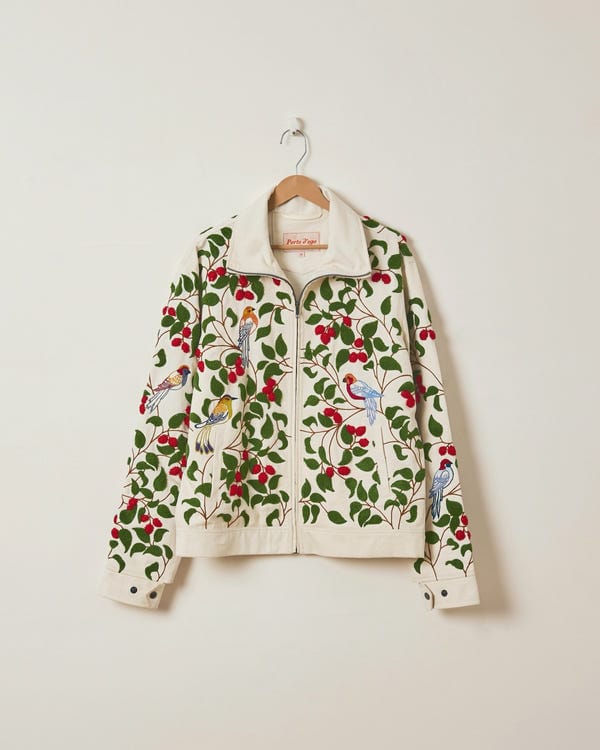 Perte D'ego — “Hand embroidered cherries” zip up jacket