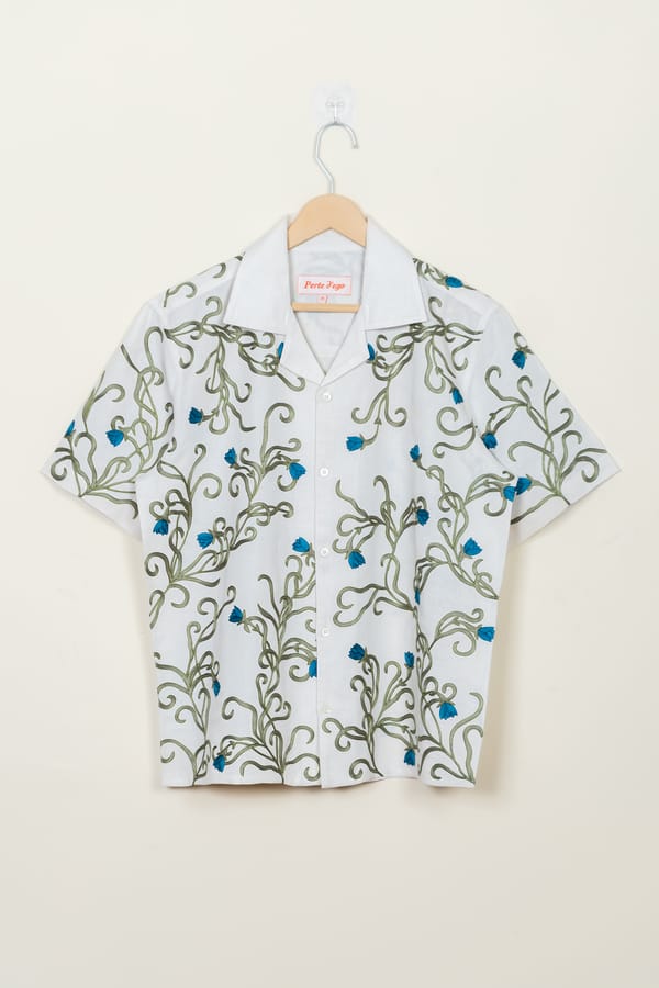 Perte D'ego — "Blue Lotus" embroidered shirt
