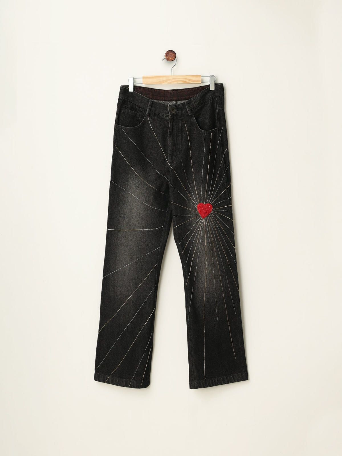 "Lovers" hand embroidered straight fit jeans - image 1