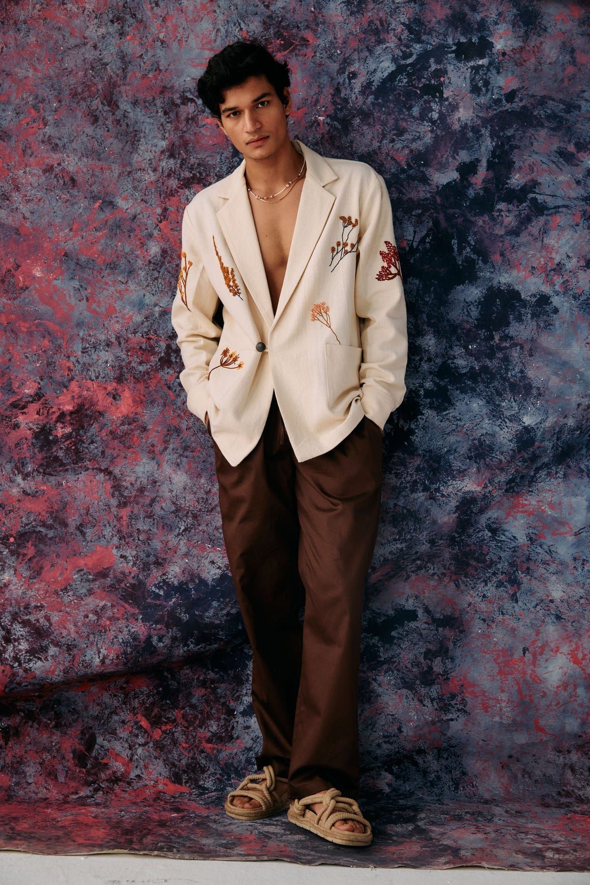 Wild Flowers Hand Embroidered Casual Wedding Blazer - image 2