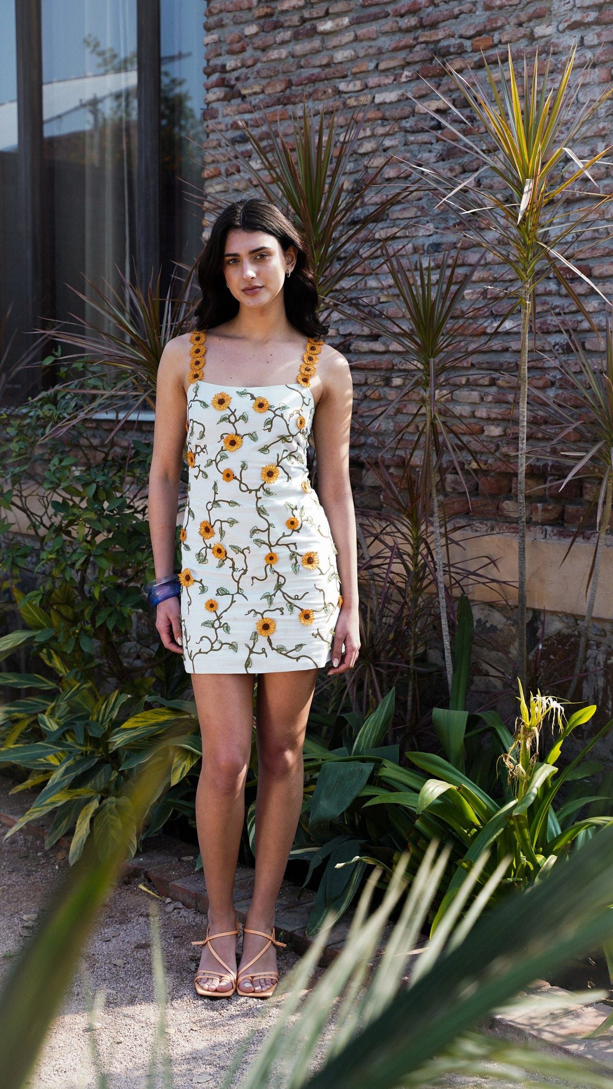 Sunflowers appliqué hand embroidered dress - image 5