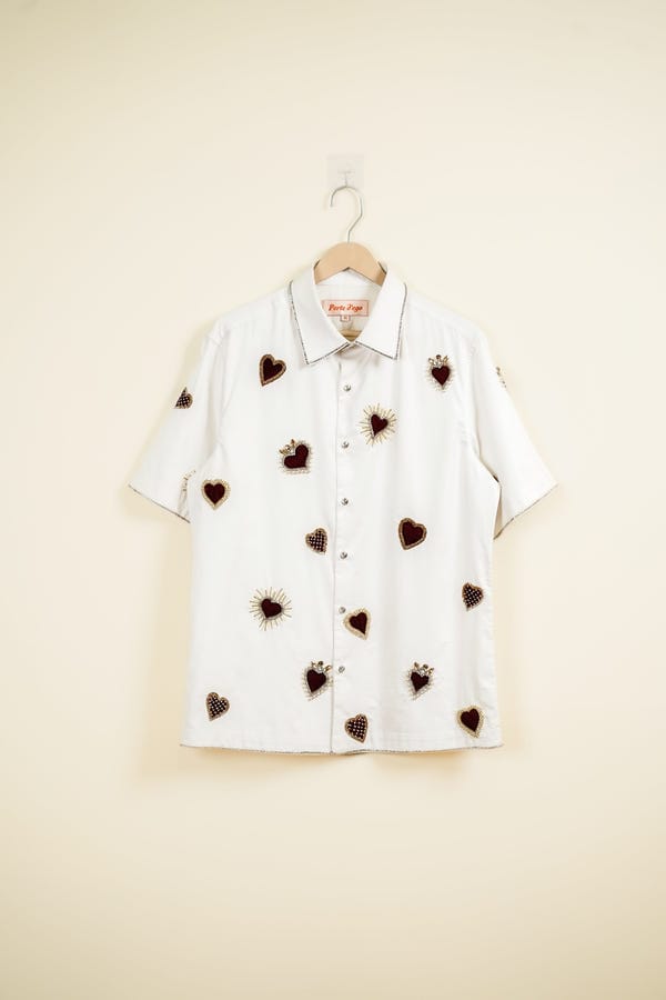 Perte D'ego — Velvet hearts appliqué shirt