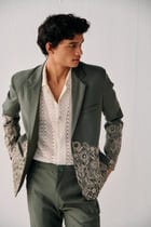 Sage Green Floral Hand Embroidered Casual Wedding Suit view 1
