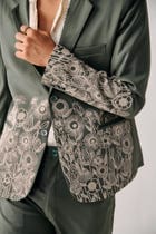 Sage Green Floral Hand Embroidered Casual Wedding Suit view 11