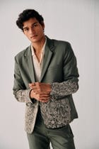Sage Green Floral Hand Embroidered Casual Wedding Suit view 2