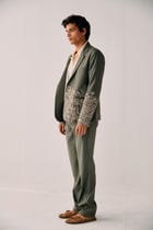 Sage Green Floral Hand Embroidered Casual Wedding Suit view 7