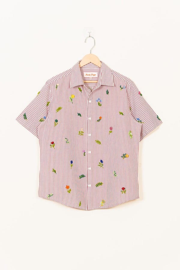 Perte D'ego — "Floral stripes" hand embroidered Shirt