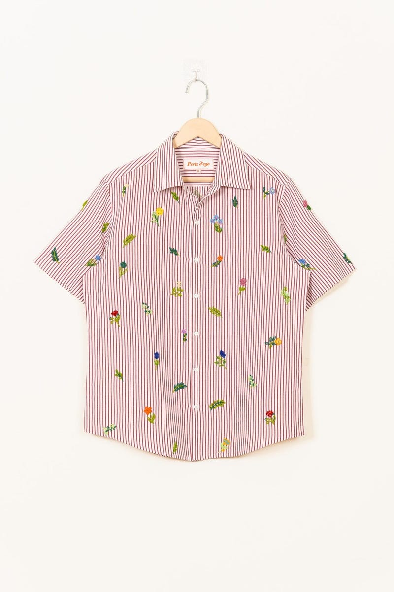 "Floral stripes" hand embroidered Shirt