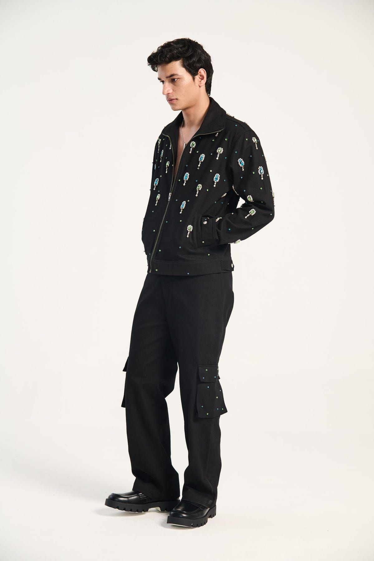 "Midnight in Miami" hand embroidered cargo pants - image 1