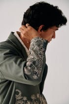 Floral embroidered blazer-Sage green view 11