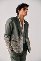 Floral embroidered blazer-Sage green view 3