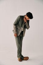 Floral embroidered blazer-Sage green view 5