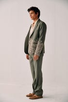 Floral embroidered blazer-Sage green view 6