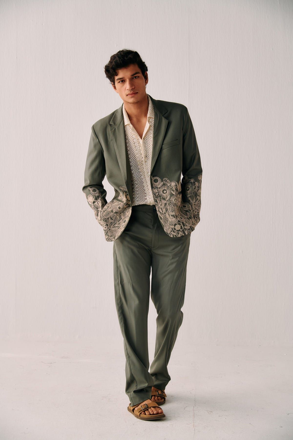 Floral embroidered blazer-Sage green - image 7