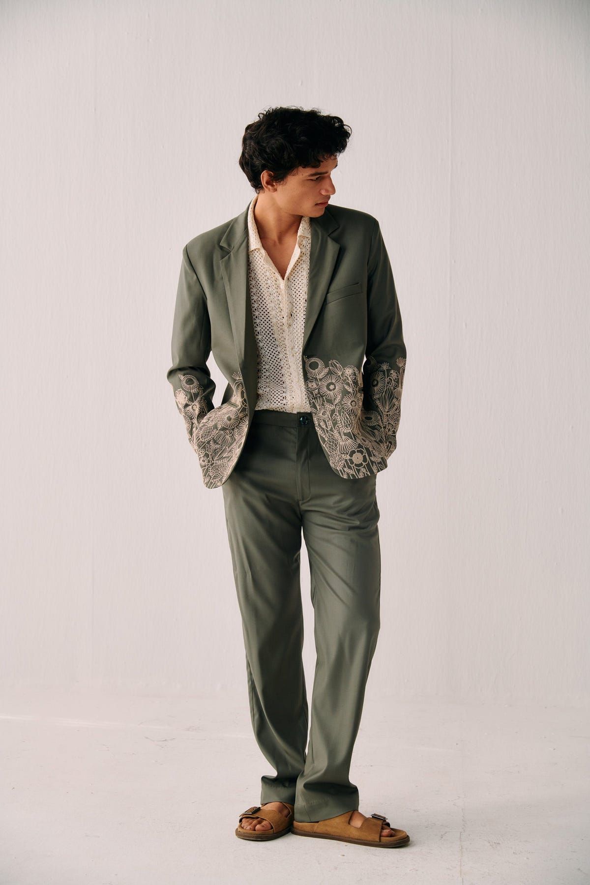 Floral embroidered blazer-Sage green - image 8