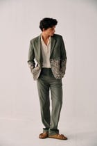 Floral embroidered blazer-Sage green view 8