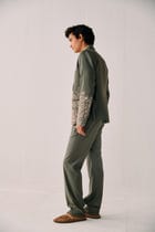 Floral embroidered blazer-Sage green view 9
