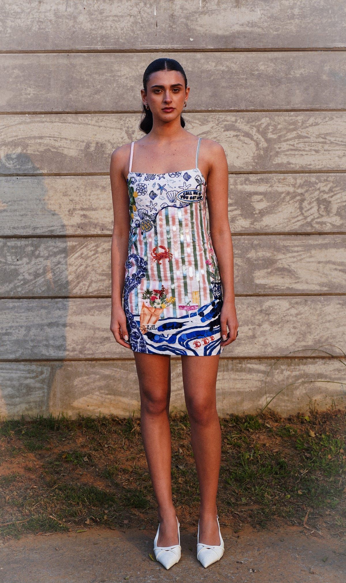 "Call me if you get lost" hand embroidered dress - image 3