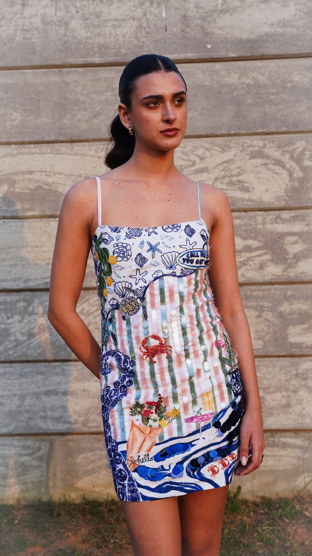 "Call me if you get lost" hand embroidered dress - image 4