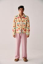 Fuzzy floral embroidered zip up jacket view 5
