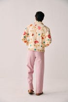 Fuzzy floral embroidered zip up jacket view 6
