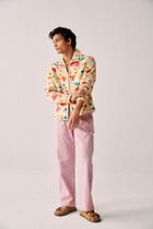 Fuzzy floral embroidered zip up jacket view 7